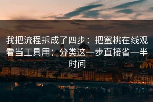我把流程拆成了四步：把蜜桃在线观看当工具用：分类这一步直接省一半时间
