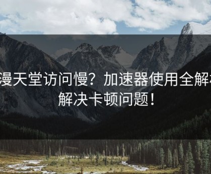 禁漫天堂访问慢？加速器使用全解析，解决卡顿问题！