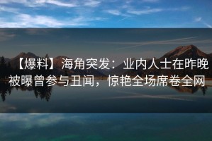 【爆料】海角突发：业内人士在昨晚被曝曾参与丑闻，惊艳全场席卷全网